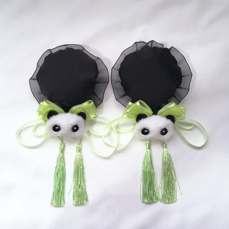 Black Hairclips Cheongsam Trim Tassels Lace Panda Style