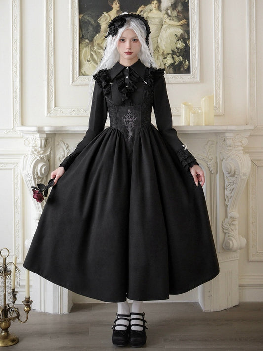 Schwarzes Lolita-Kleid im Gothic-Stil mit Kreuz und Schlangentaille