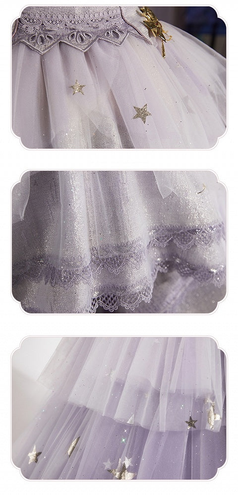Star Dream Light Purple Sleeveless Top Stars High-low Skirt Set - Nikki Tomorrow