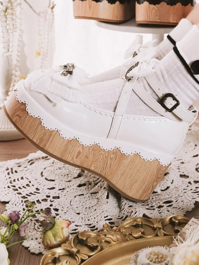 Platform White Clock Sweet Accents Charm Toe - Shoes Bow Round