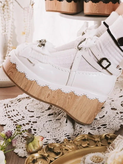Platform White Clock Sweet Accents Charm Toe - Shoes Bow Round