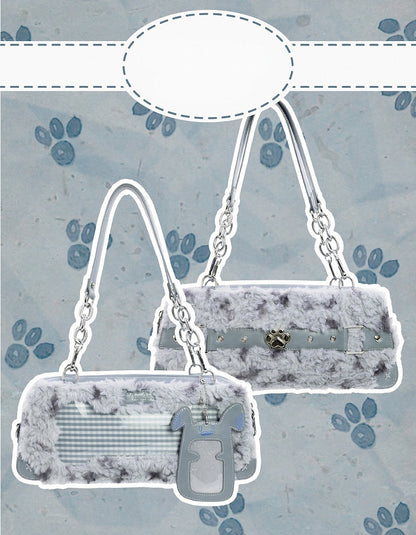 Grey and Blue Plush Ita Bag with Puppy Charm - Daylight
