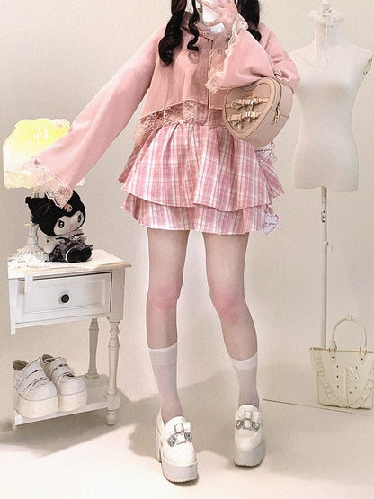 / Detail with Black Lace | Kei Short Trim Cape Kitty-Ear Jirai