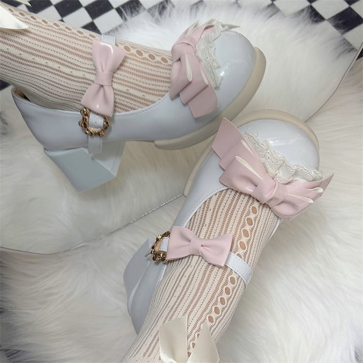Toe Blue - Edging Elegant Design Lolita Shoes Low-heel/Mid-heel with Lace Round