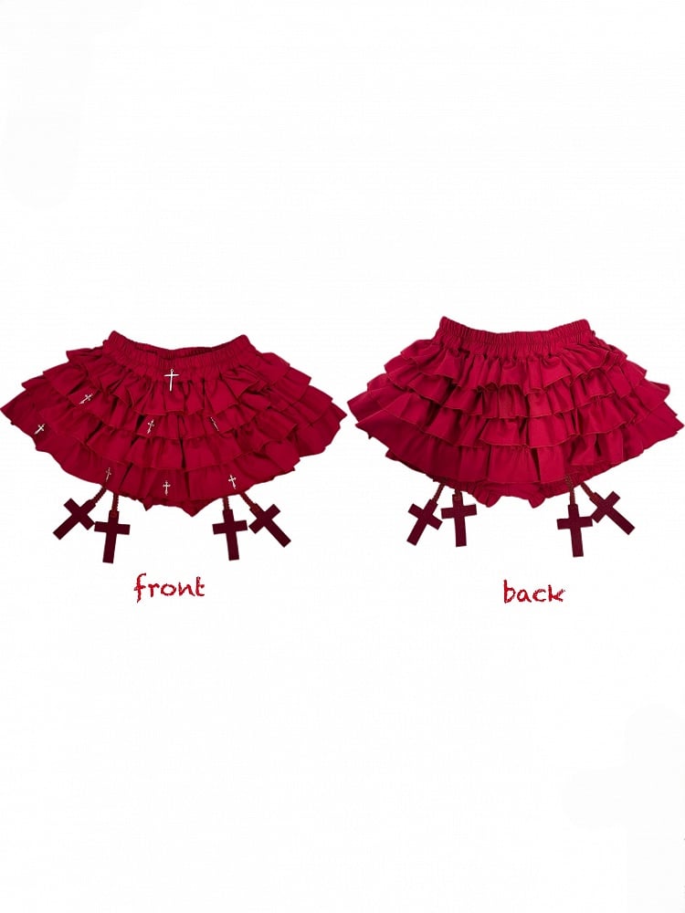 Mini with Gothic Bloomers Cross Skort Charms Built-in Red Tiered