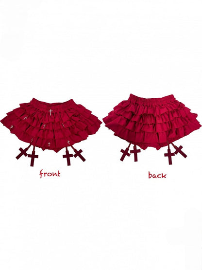 Mini with Gothic Bloomers Cross Skort Charms Built-in Red Tiered