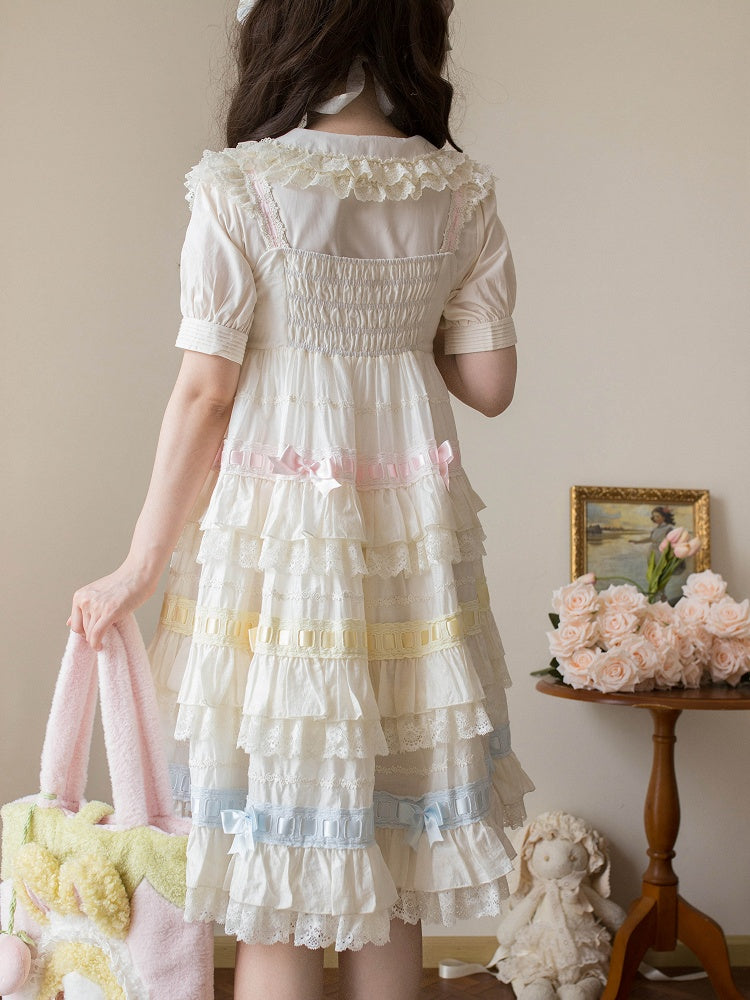 ブラウス ベージュ パフスリーブ ピーターショートパン コットンカラー