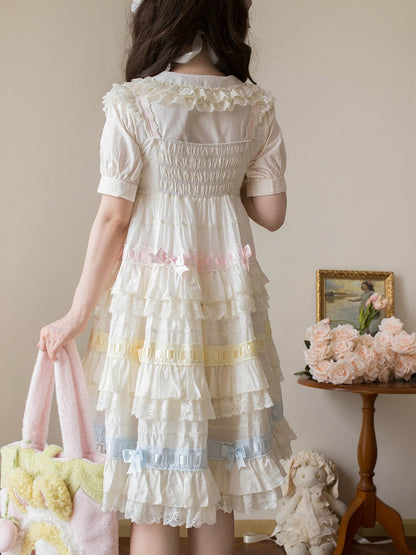 ブラウス ベージュ パフスリーブ ピーターショートパン コットンカラー