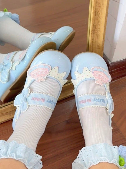 Blue Sweet Cake Detail & Birthday Letter Embroidery Flats - Fairy Godmother