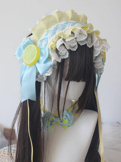 Accent Details Ruffled with Blue Yellow Hairband Bowknot Lemon