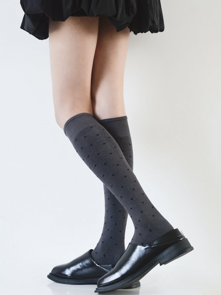 Sliming Polka-dot Pattern Black/White/Gray Calf Socks Retro