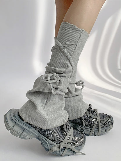 Flared Gray/White Warmers Strappy Leg Design