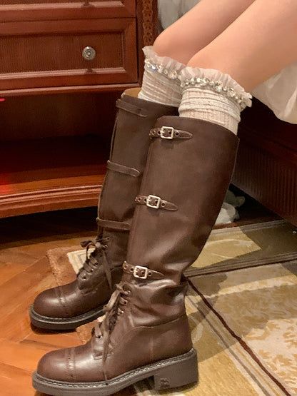 Decorated Socks Over-the-Knee Rhinestones Milky in Sparkling