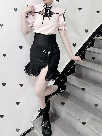 Jirai Shoes Style Kei Heels Schwarz Matt Chunky Plateau Landmine