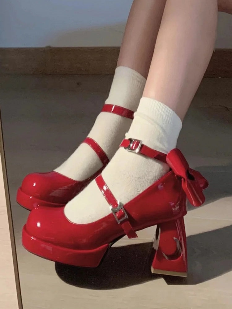 Schnallen Dekorative Starry Jane Schuhe und mit Rückseite Wein Nacht Stern Y2K Plattform Mond Rot - Mary Bow