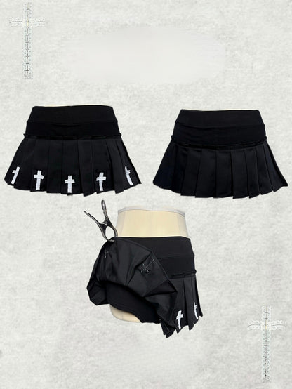 Black Accent Skirt Cross with Mini Gothic Pleated