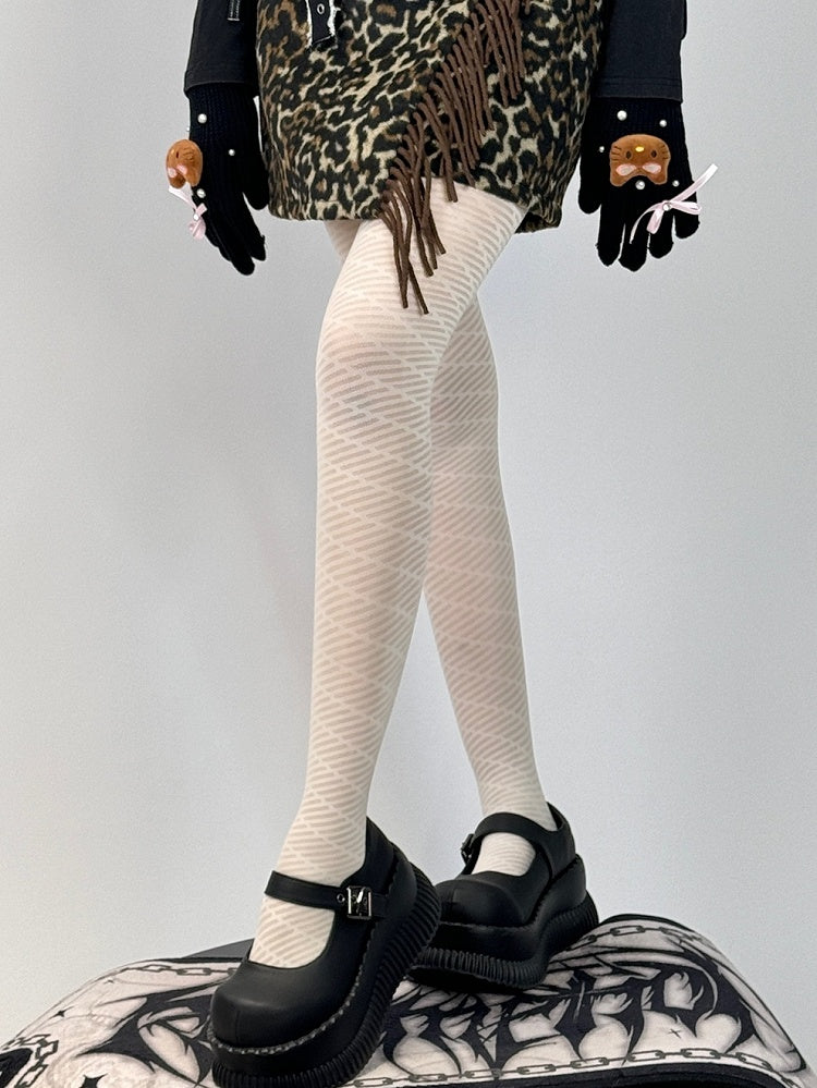 Tights White Striped Pattern