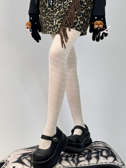 Tights White Striped Pattern