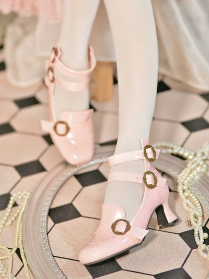 Design Motifs Mary Pink Rose Janes with Elegant Lolita Tri-Buckle