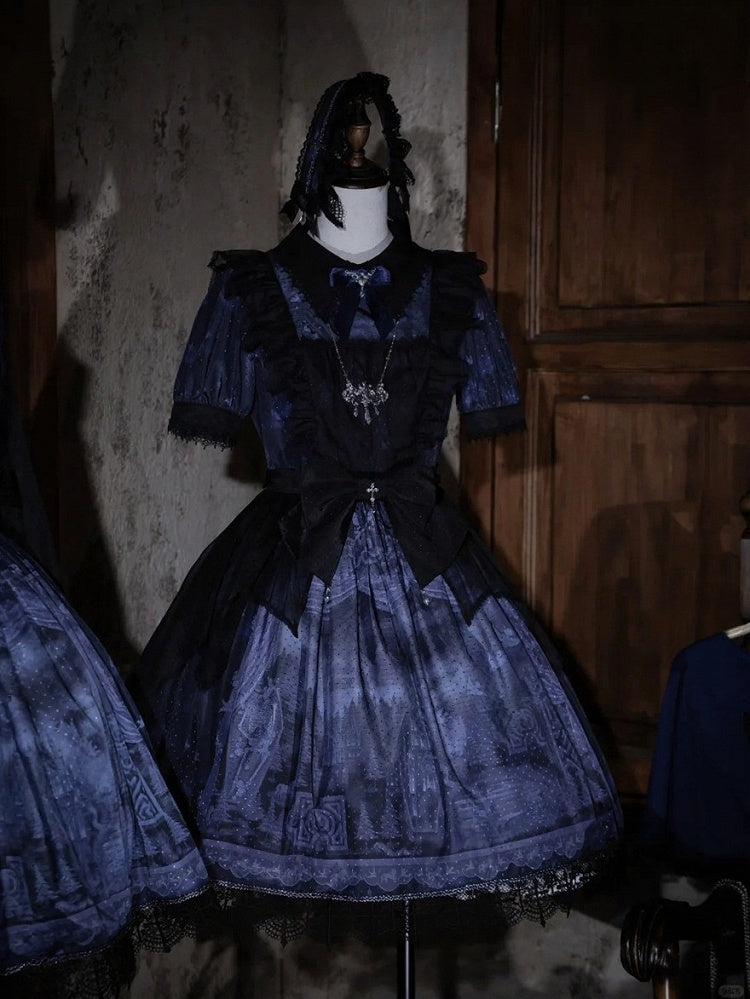 Midnight Rose Cemetery Dress with Overlay - iris de nuit