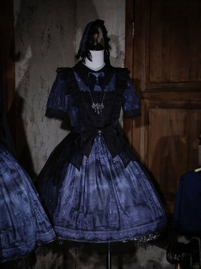Midnight Rose Cemetery Dress with Overlay - iris de nuit