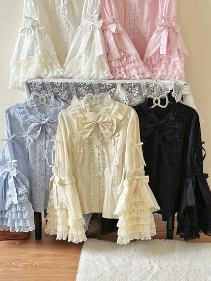Blue Pink Blouse Bell Size White / Lolita Sleeves Plus Apricot Black