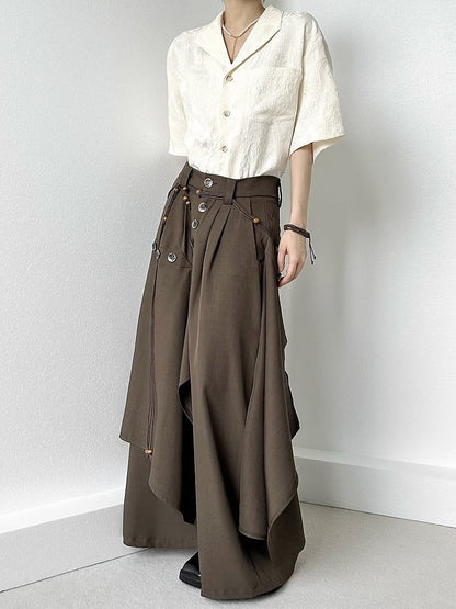 Pants Avant-Garde Draping Coffee Lolita with Ouji Wide-Leg