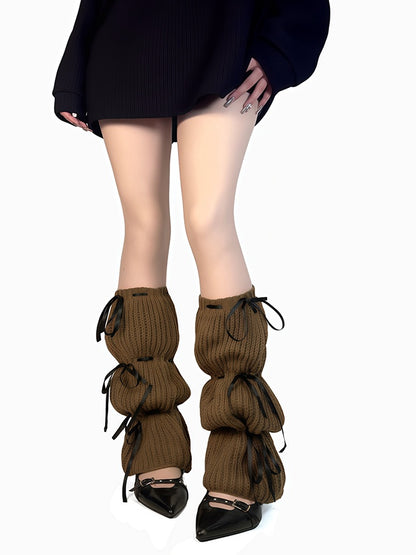 ブラック/アプリコット/ブラウン ニットレッグウォーマー