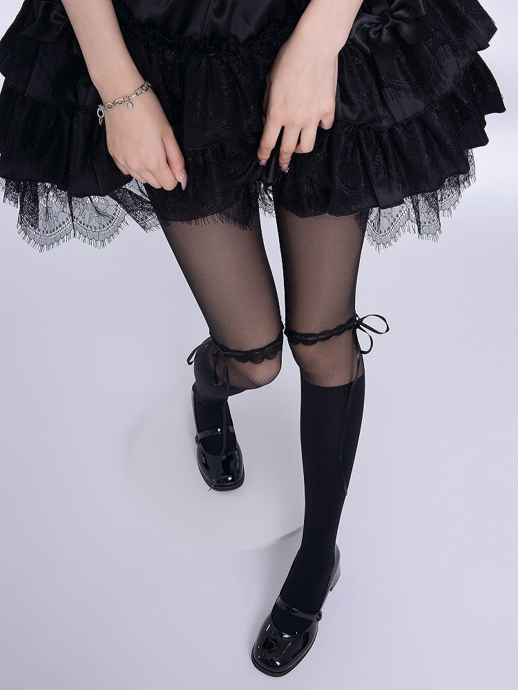 Ribbons Paneled White/Black Tights Bow with