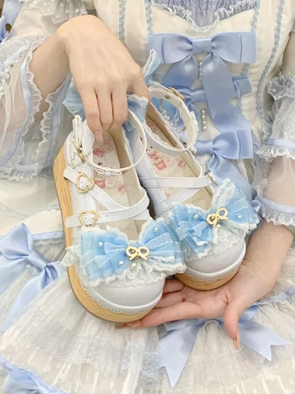 Blue Hanayome Bow Accents Sweet Lolita Platform Shoes