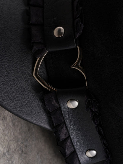 Beret Black Trim Gothic Hat Ruffled Pin Decorated