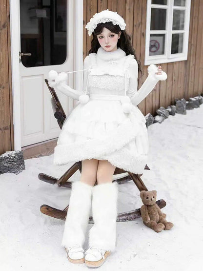 Neckline Hemline White Overdress Tulle with Fleece Sheer and