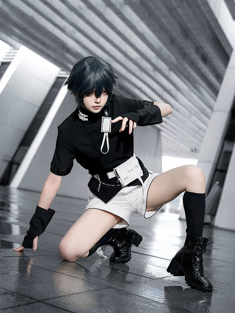 Futuristic Fashion Black High Short Ouji Top Sleeves Techwear Neck