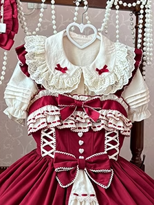 リボン結び ワインレッド ピーターパンカラー スイートベージュ フリル