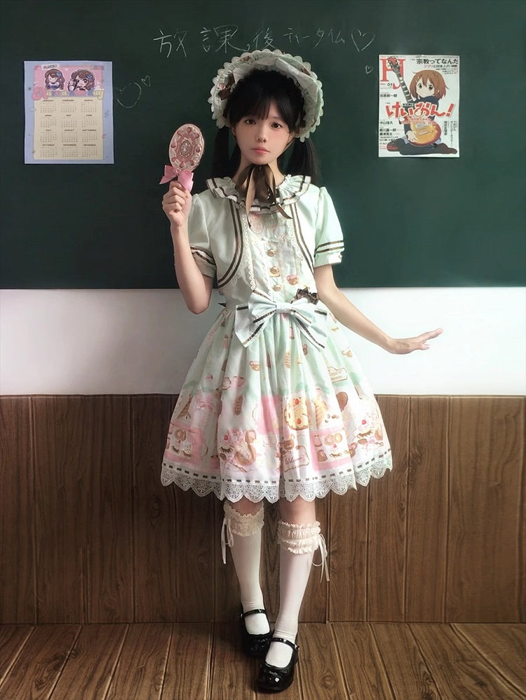 Grüne Haube Pink Mint / Lolita Sweet