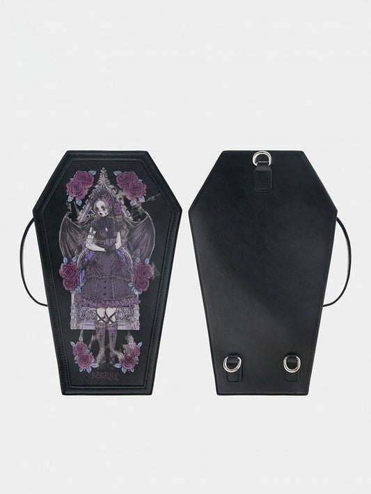 ゴシックブラックの棺型グラフィックプリントハロウィンバッグ