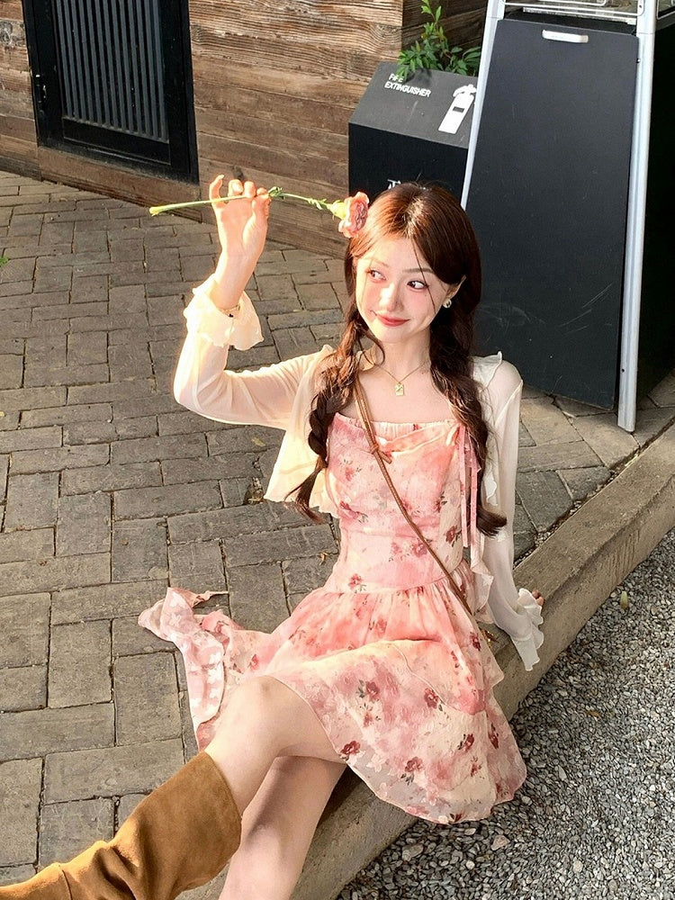 Red Floral Asymmetrical Ruffle Hem Summer Dress - Qchiwawameme