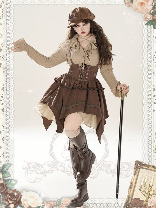 Brauner Overallrock mit hoher Taille und Schnürung in Übergröße