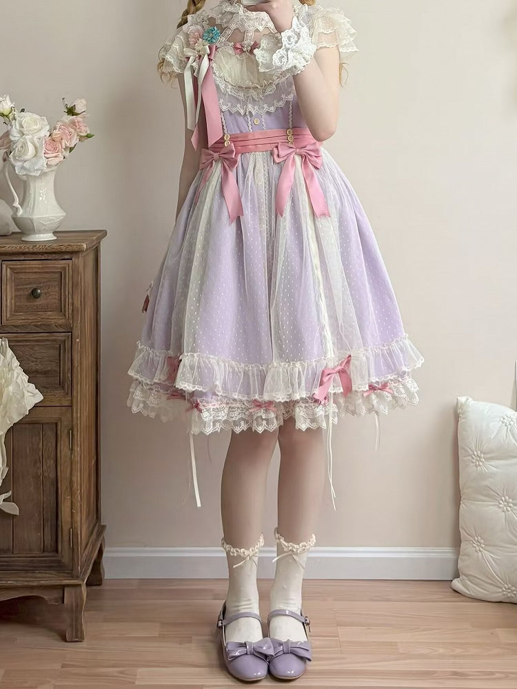 with Purple Dress Classic and Elegant Lolita Short Version Details Lace Bow
