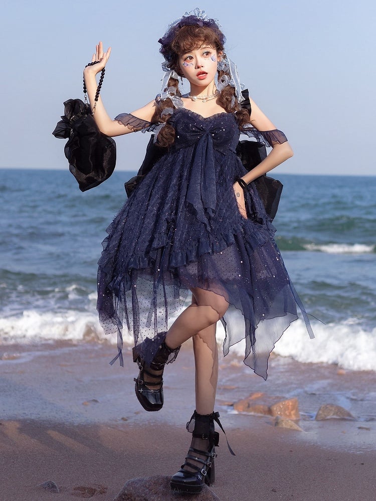Color Black Bow Tulle Backpack Big Solid