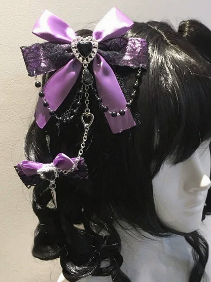 5-Color Gothic Bow Hairclip Heart Spike Decorations - fallen angel