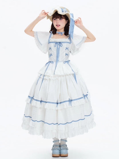 Abnehmbar mit Lolita Plus Cotton Classic Verfügbare blaue Größen Schmetterlingsweißkleidärmel und