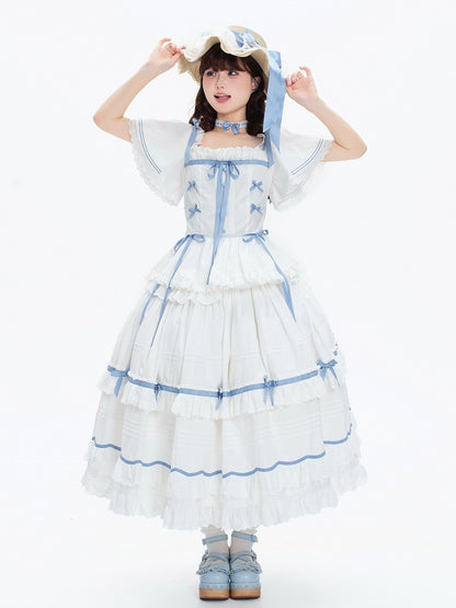 Blue Butterfly Sleeve Classic Lolita Tiered OP Dress - Rainbow Cat