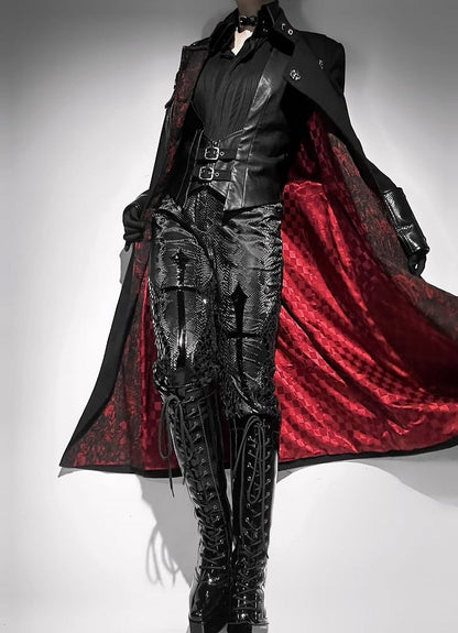 Stiefel Kniehoch Schnürung vorne Schwarz Blockabsatz Plateau Hochglanz Gothic