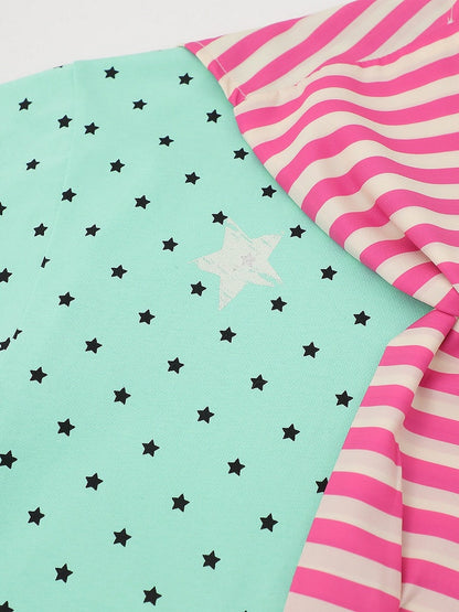 Green Star Print Tee with Stripe Shawl and Hairclip - Languid Park