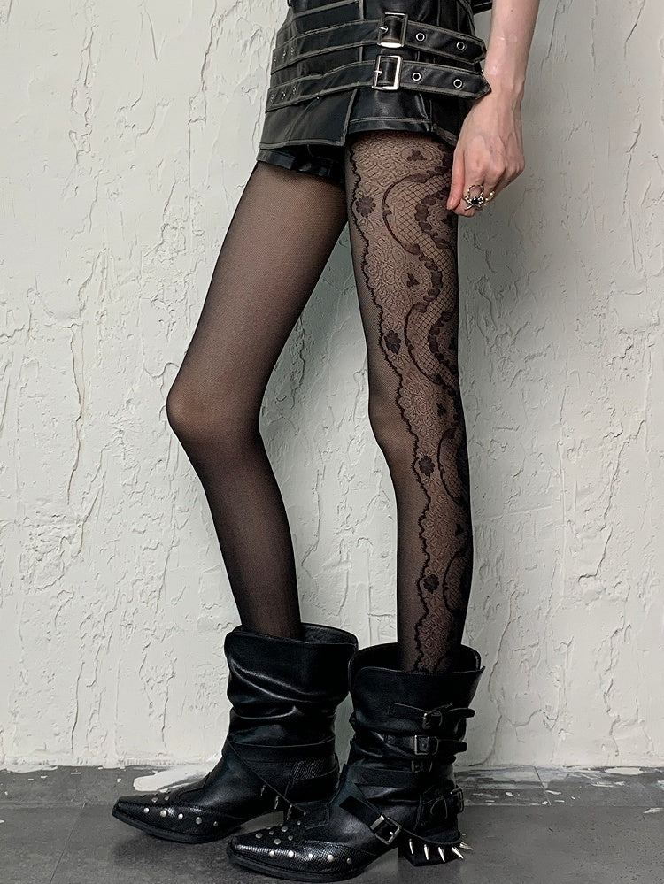 Print Strumpfhose Y2K Design Schwarz/Weiß