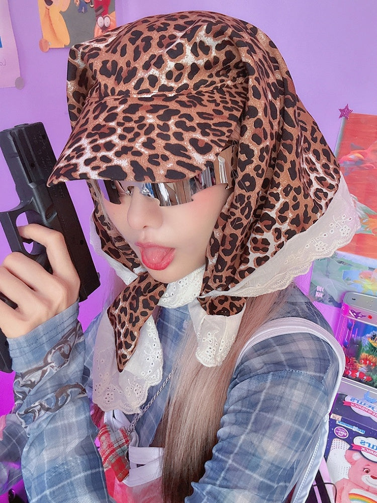 Y2K Baseball Yellow Gyaru Cap Leopard Trim Fashion Lace Pattern