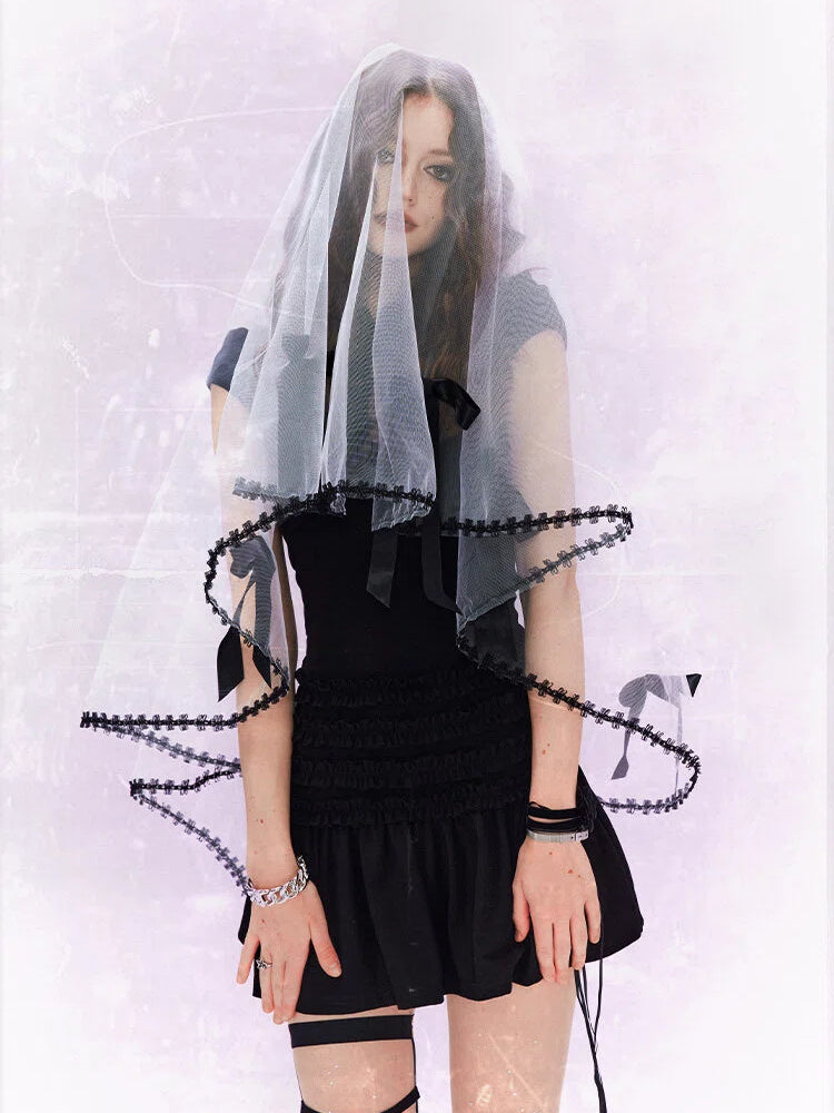 Dress Embroidery Cheongsam / Applique Black Cross with White Organza