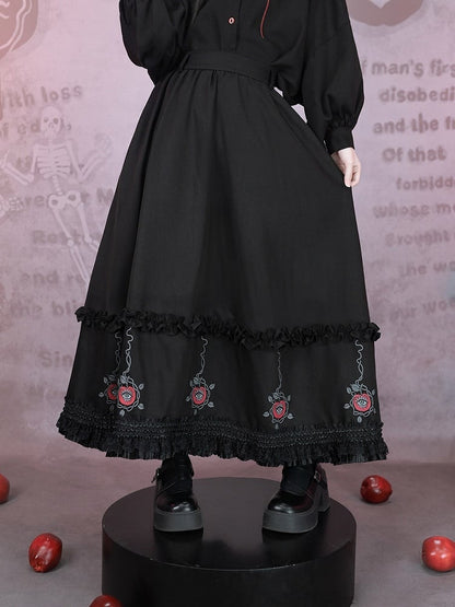 With Skirt Eden-inspired Trim Gothic Black Midi Print Lace
