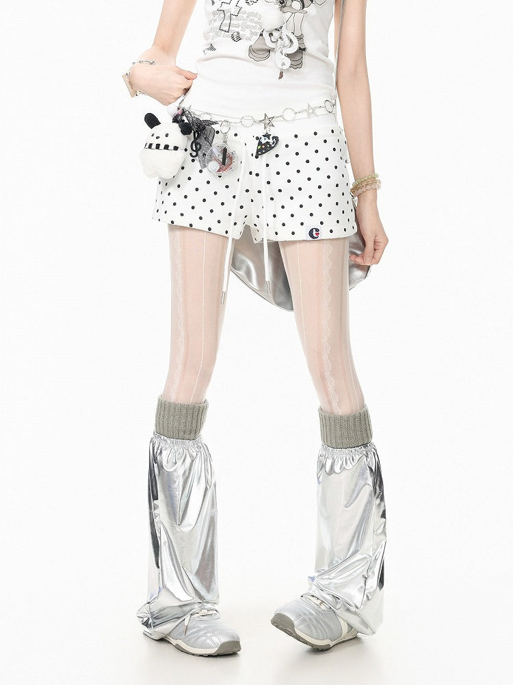 White Polka Dot Drawstring Shorts - Languid Park